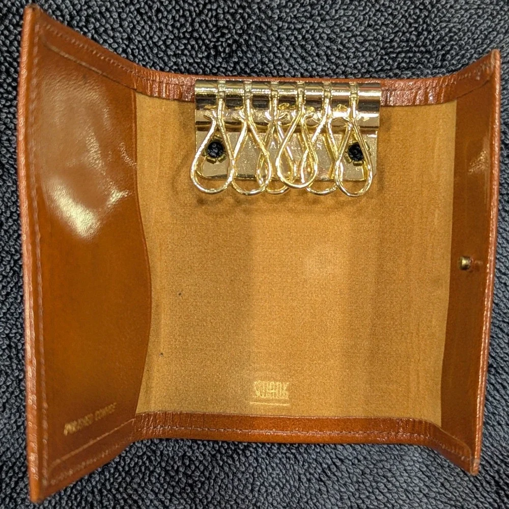 Vintage Swank Polished Cowhide Leather 6-Hook Key Case Wallet Cognac Brown NWOT